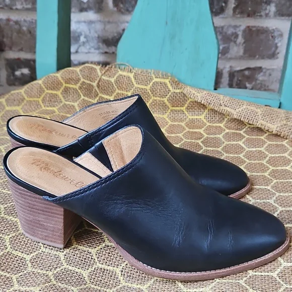 Madewell The Harper Black Leather Mules Clogs - Picture 4 of 6